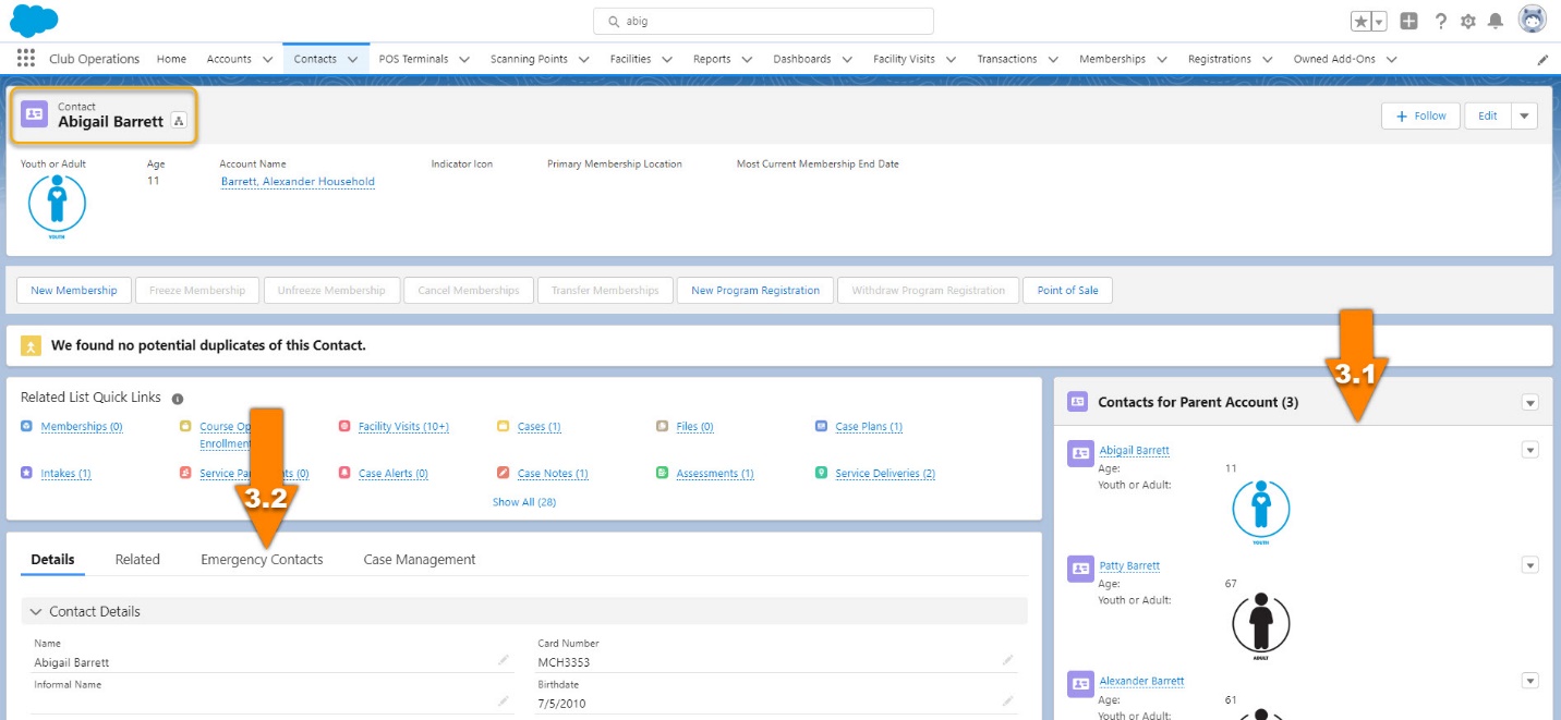 How to Locate the Primary and Emergency Contacts on a Record