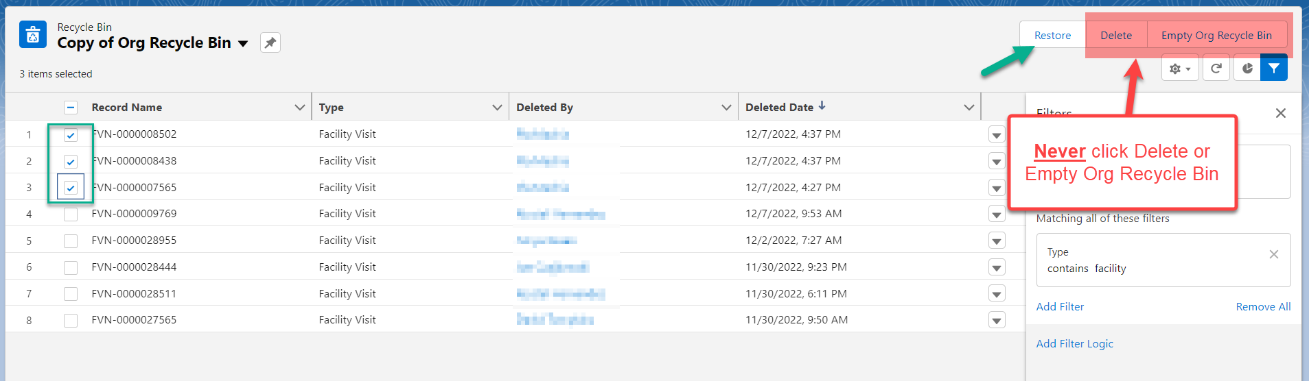 Recycle Bin Overview & Restoring Recently Deleted Records